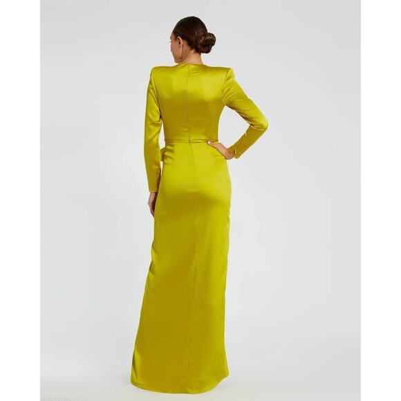 Mac Duggal Ieena 26676 Green Chartreuse Gown 14 Structured Bow Long Sleeve NWT - Picture 4 of 16